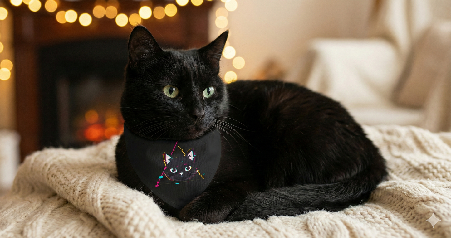 Clip-On Pet Bandana — Black Glitch for Cats