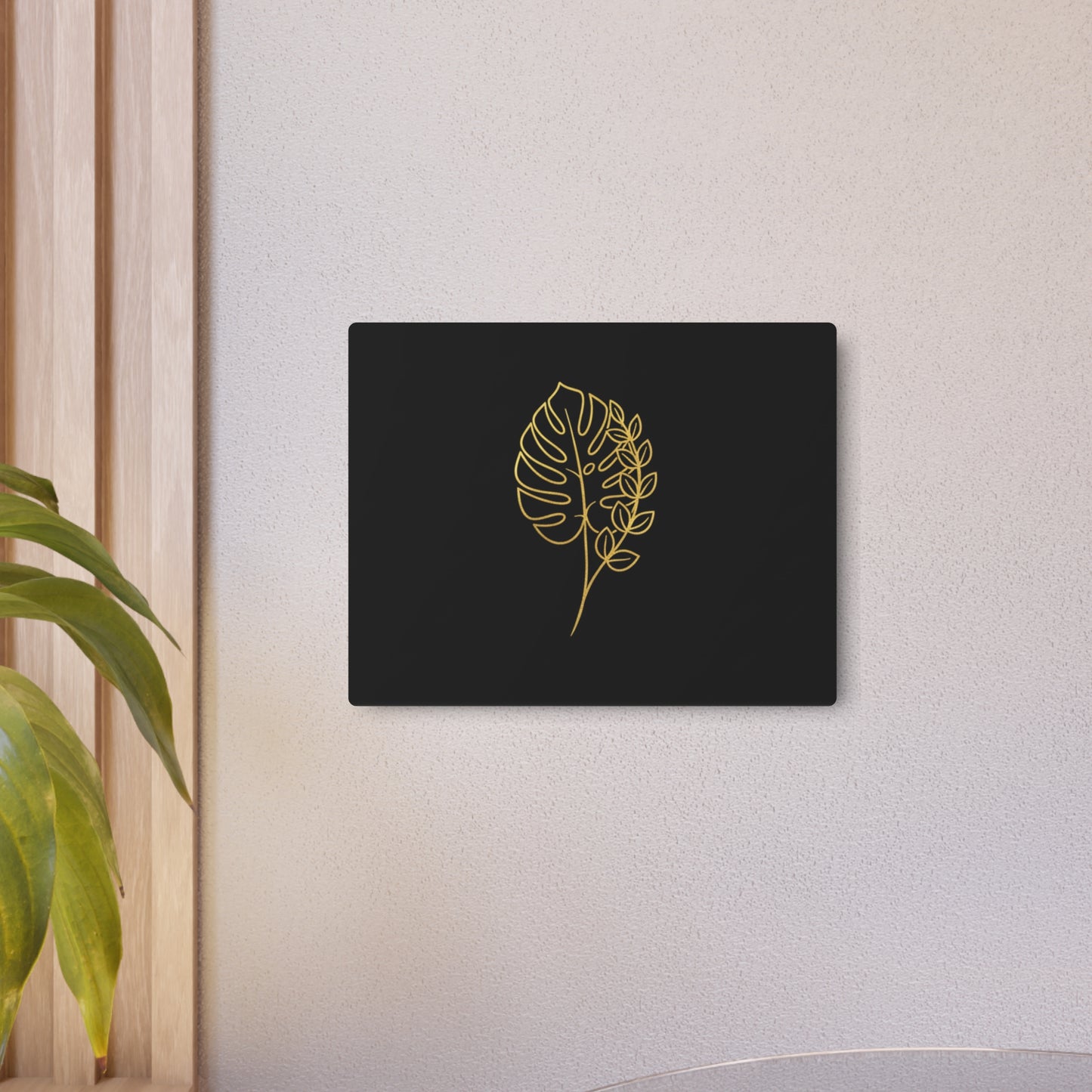 Metal Art Sign – Minimalist Gold Monstera Leaf Wall Plaque