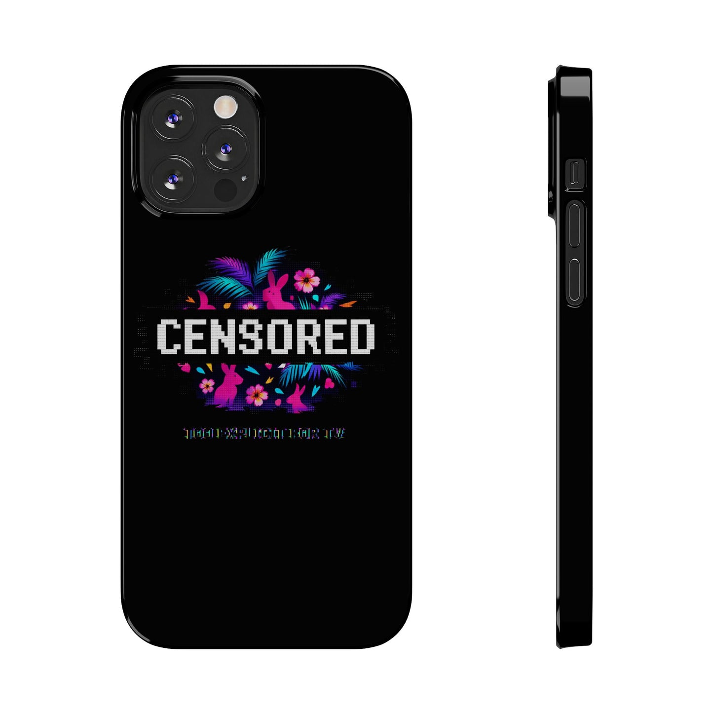 Censored Pixel Floral Slim Phone Case — Retro 8‑Bit Tropical Design