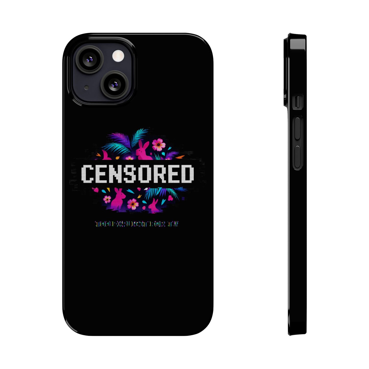 Censored Pixel Floral Slim Phone Case — Retro 8‑Bit Tropical Design