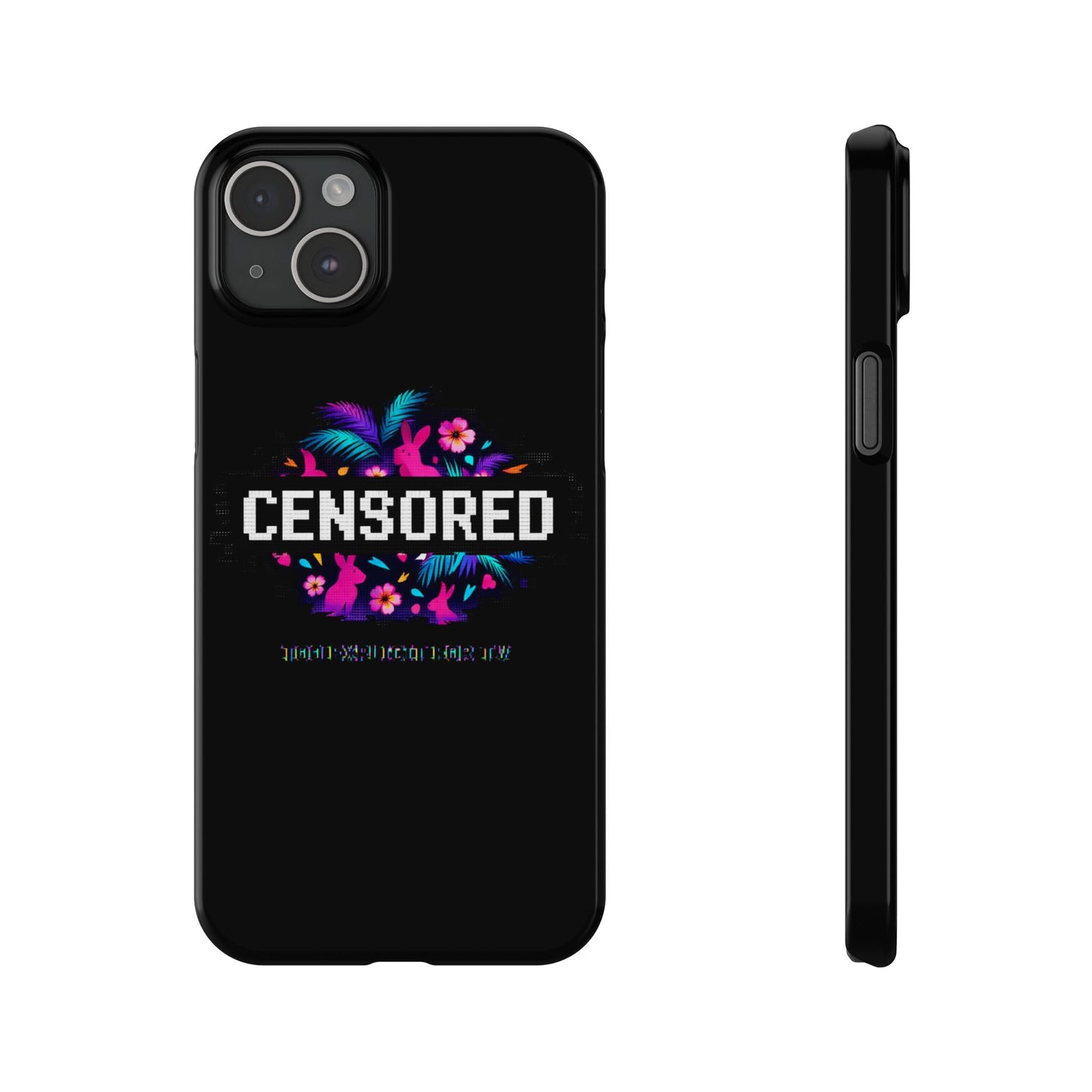 Censored Pixel Floral Slim Phone Case — Retro 8‑Bit Tropical Design