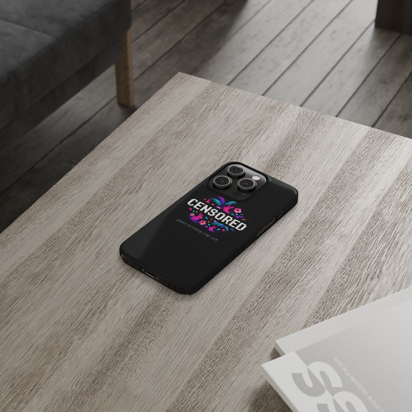 Censored Pixel Floral Slim Phone Case — Retro 8‑Bit Tropical Design