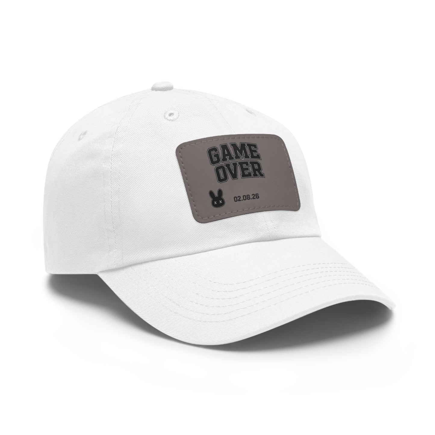 Game Over Leather Patch Dad Hat — Funny New Dad Announcement Cap