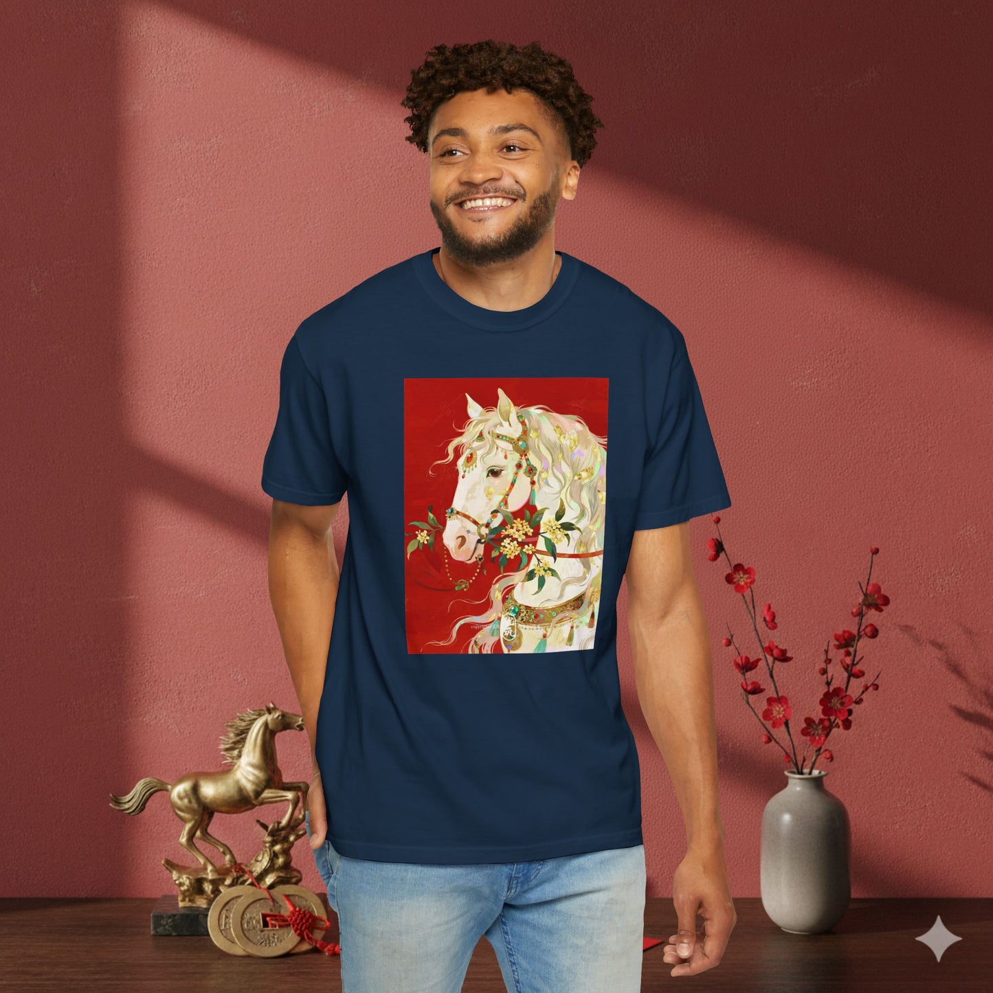 White Horse Floral Art T-Shirt — Elegant Horse Portrait Tee
