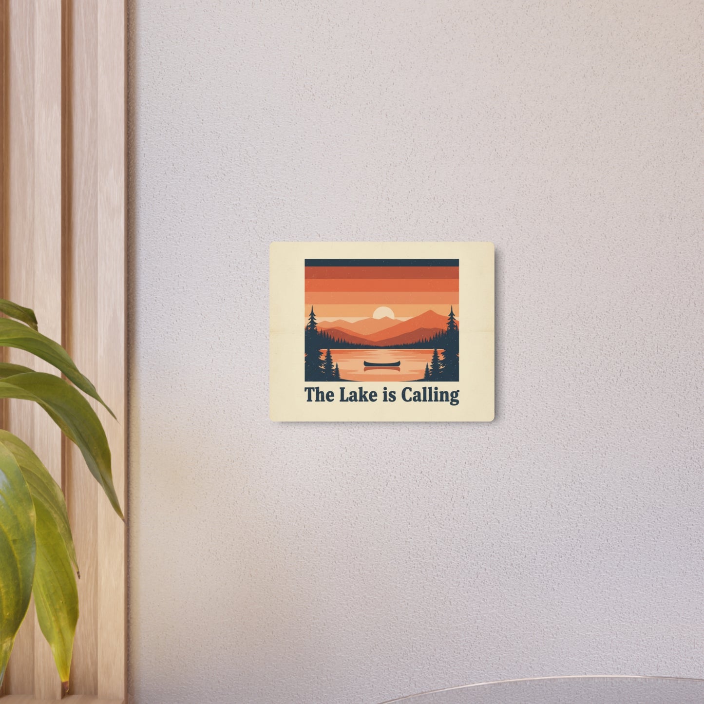 Metal Art Sign - 'The Lake Is Calling' Retro Sunset Cabin Wall Decor