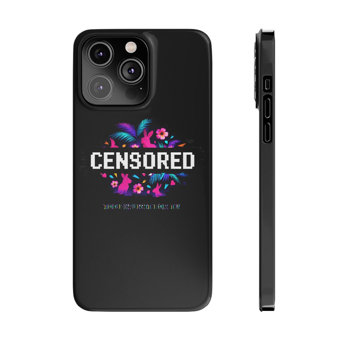 Censored Pixel Floral Slim Phone Case — Retro 8‑Bit Tropical Design