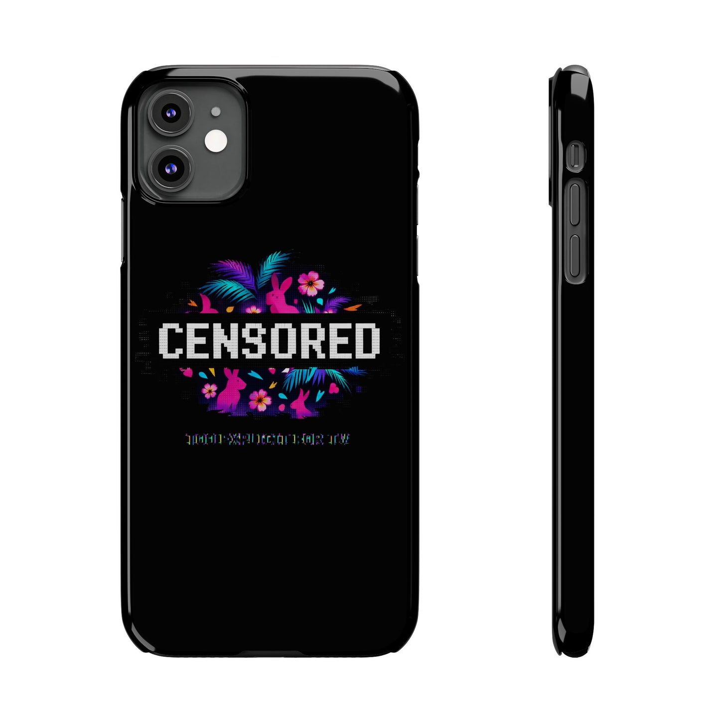 Censored Pixel Floral Slim Phone Case — Retro 8‑Bit Tropical Design