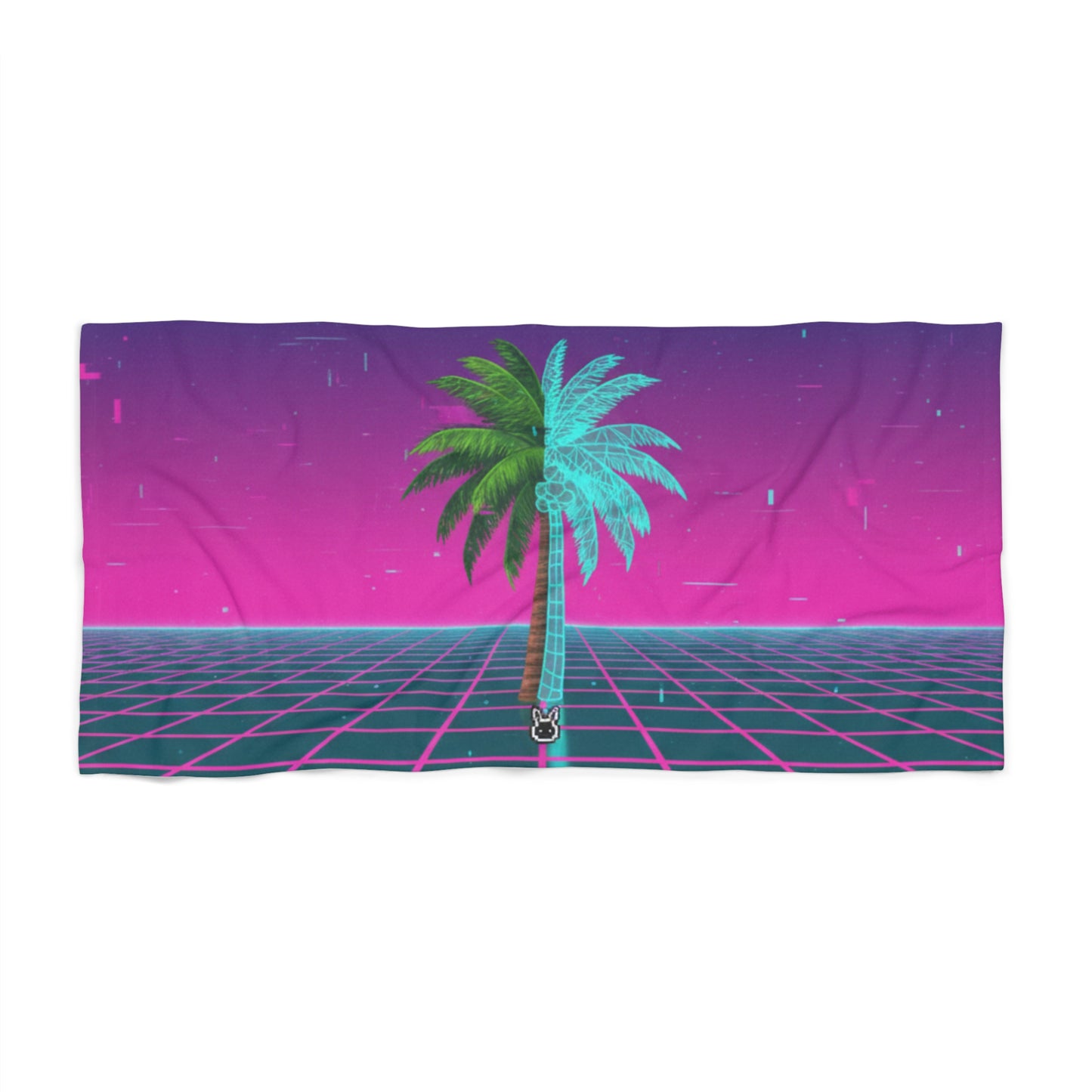 Retro Vaporwave Palm Beach Towel — Neon Grid Tropical Beach Towel