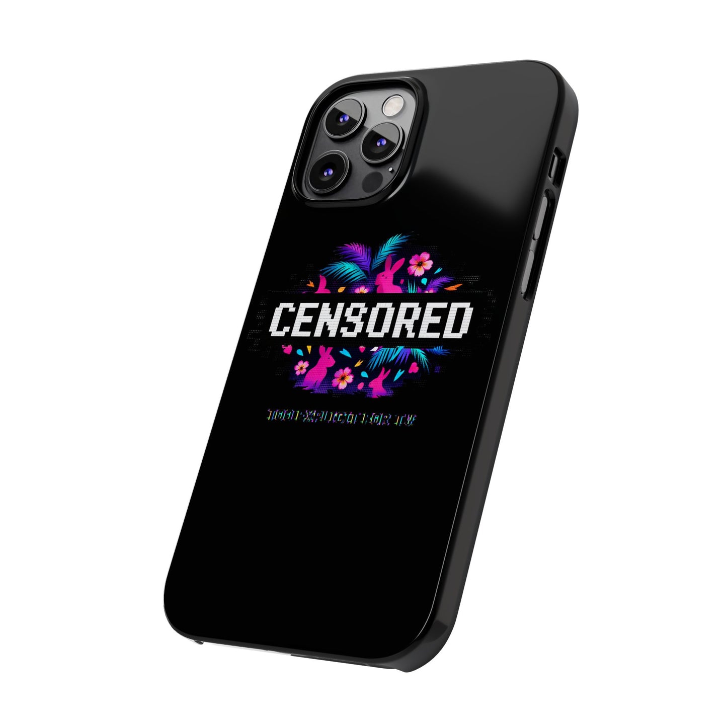 Censored Pixel Floral Slim Phone Case — Retro 8‑Bit Tropical Design