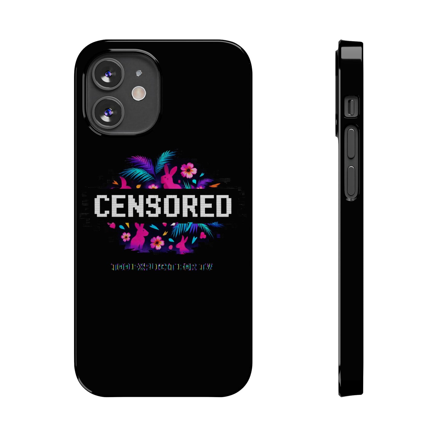 Censored Pixel Floral Slim Phone Case — Retro 8‑Bit Tropical Design