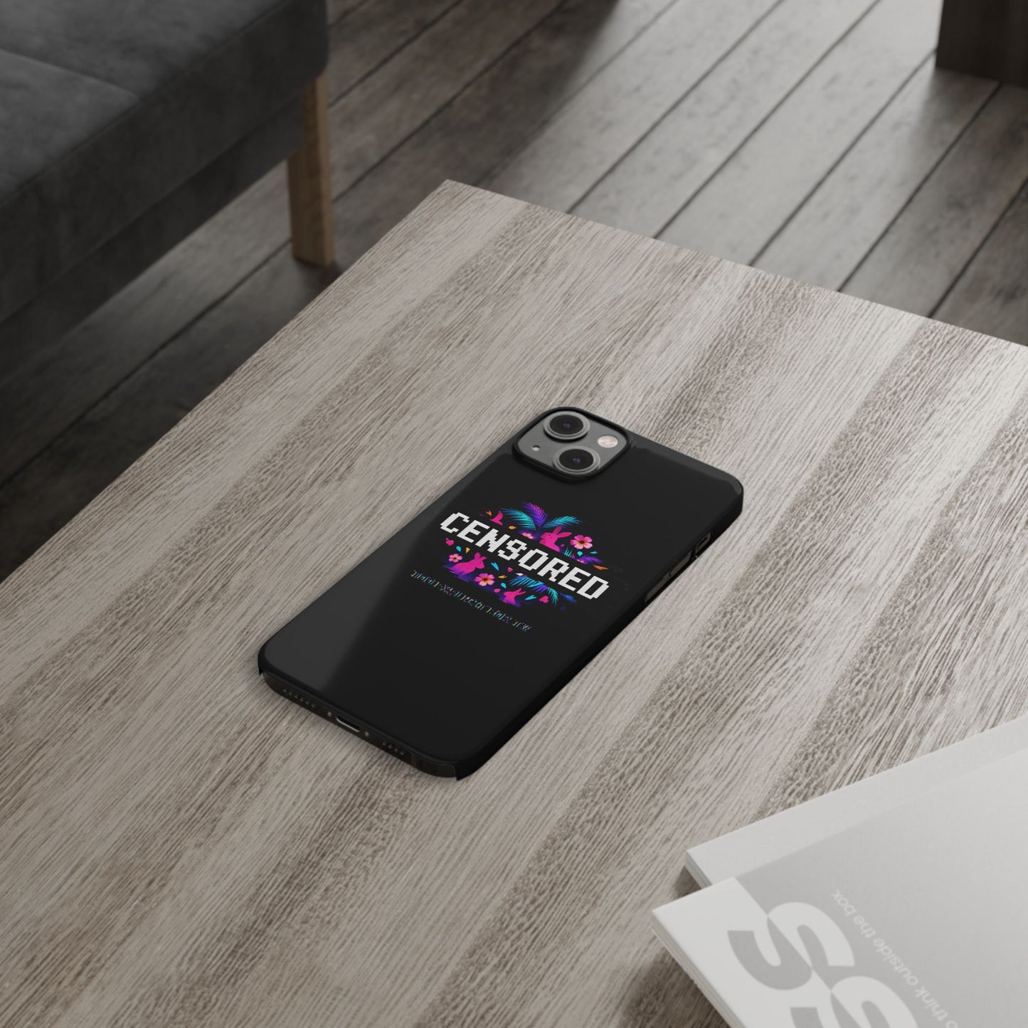 Censored Pixel Floral Slim Phone Case — Retro 8‑Bit Tropical Design