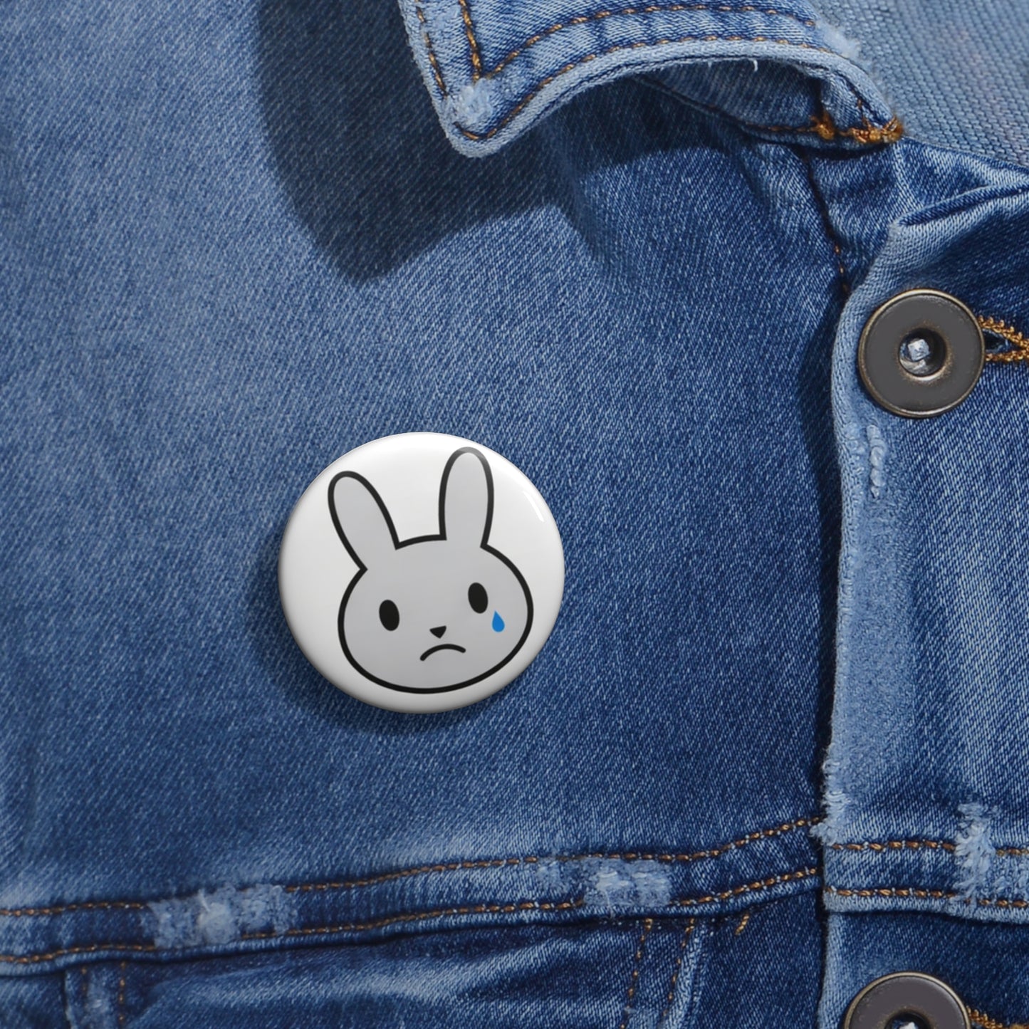 Sad Bunny Pin Button – Cute Teardrop Bunny Enamel-Style Badge
