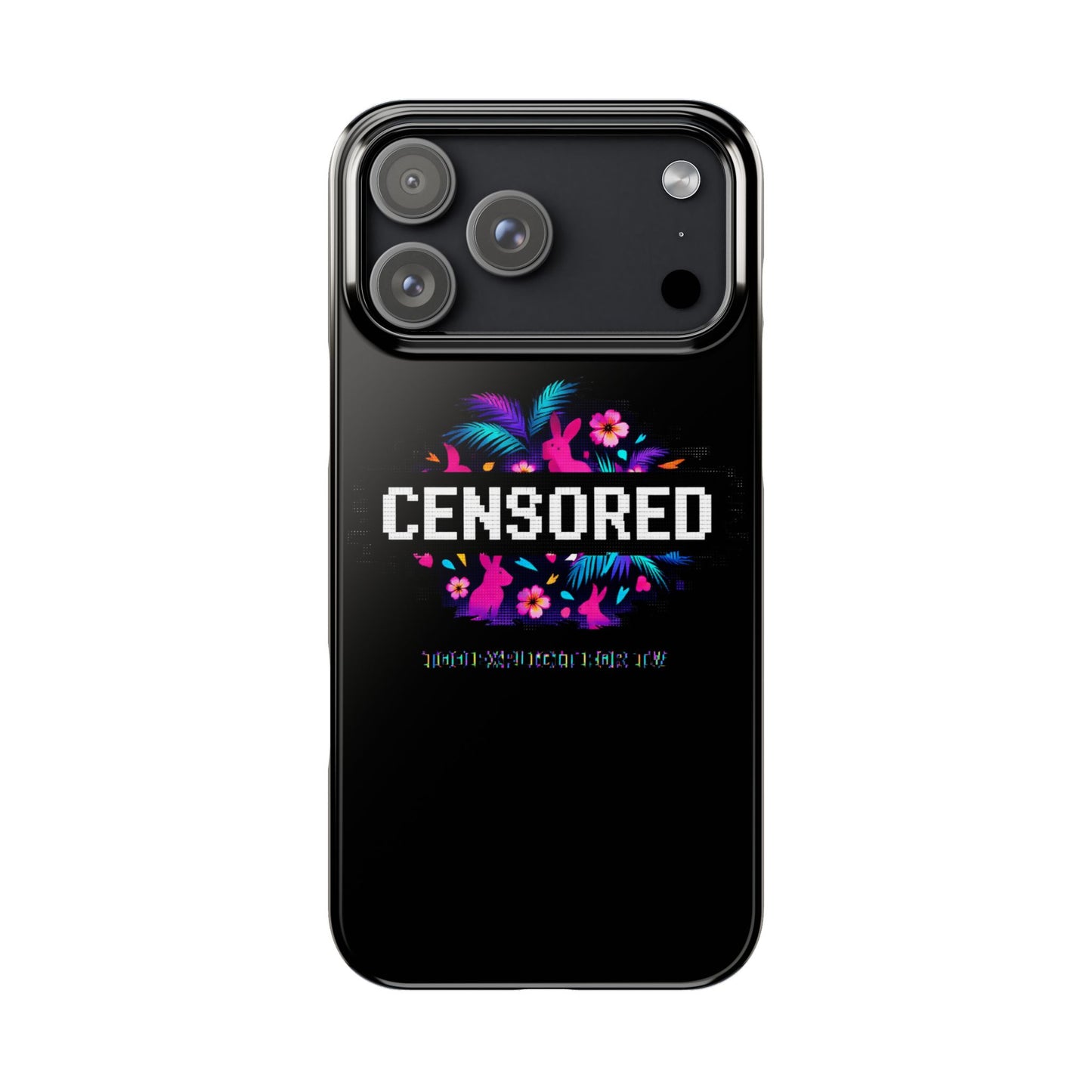 Censored Pixel Floral Slim Phone Case — Retro 8‑Bit Tropical Design