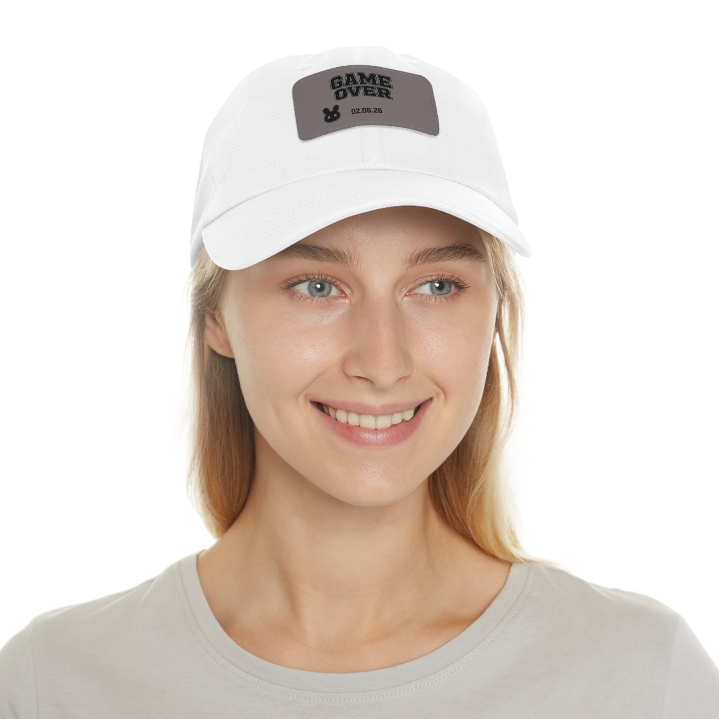 Game Over Leather Patch Dad Hat — Funny New Dad Announcement Cap