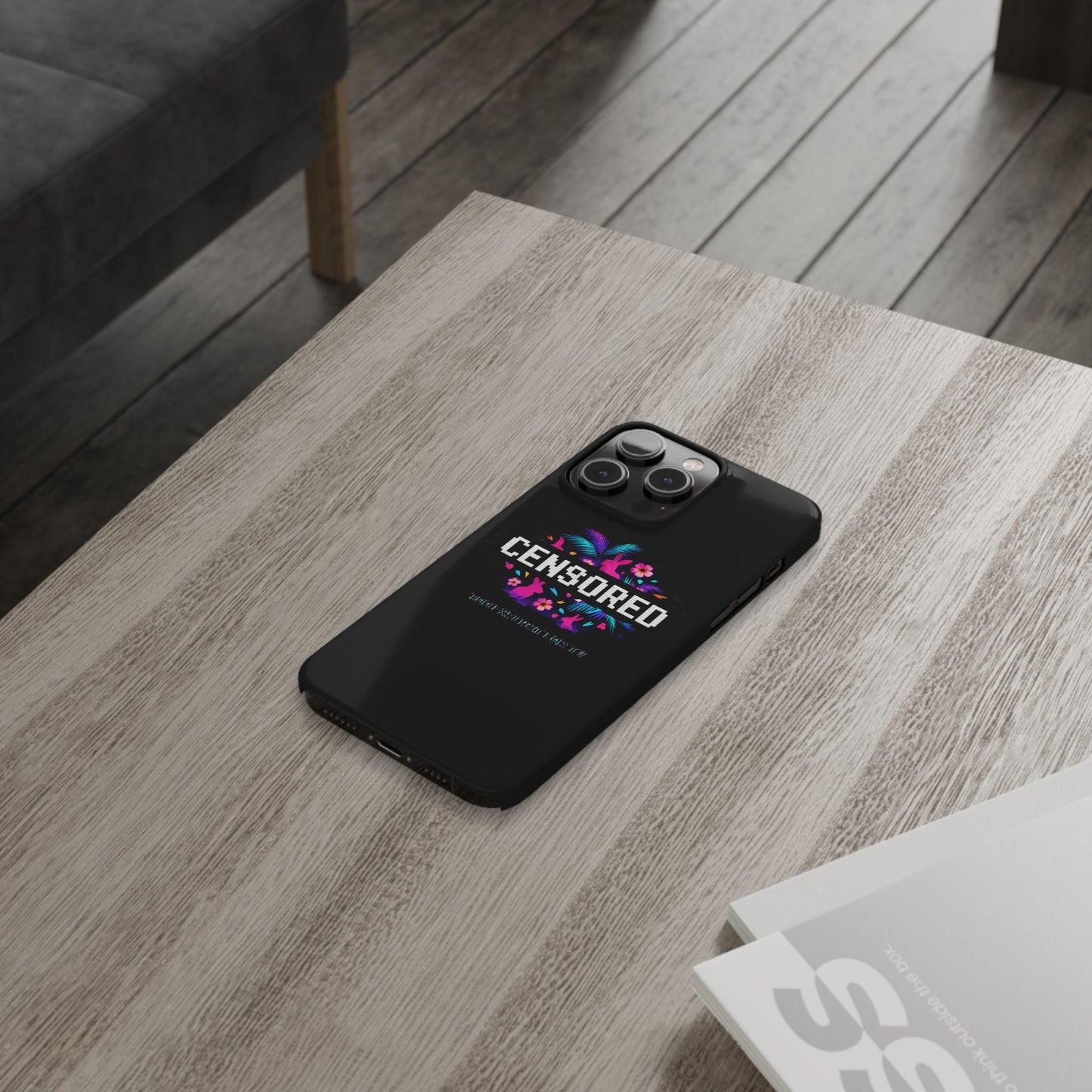Censored Pixel Floral Slim Phone Case — Retro 8‑Bit Tropical Design