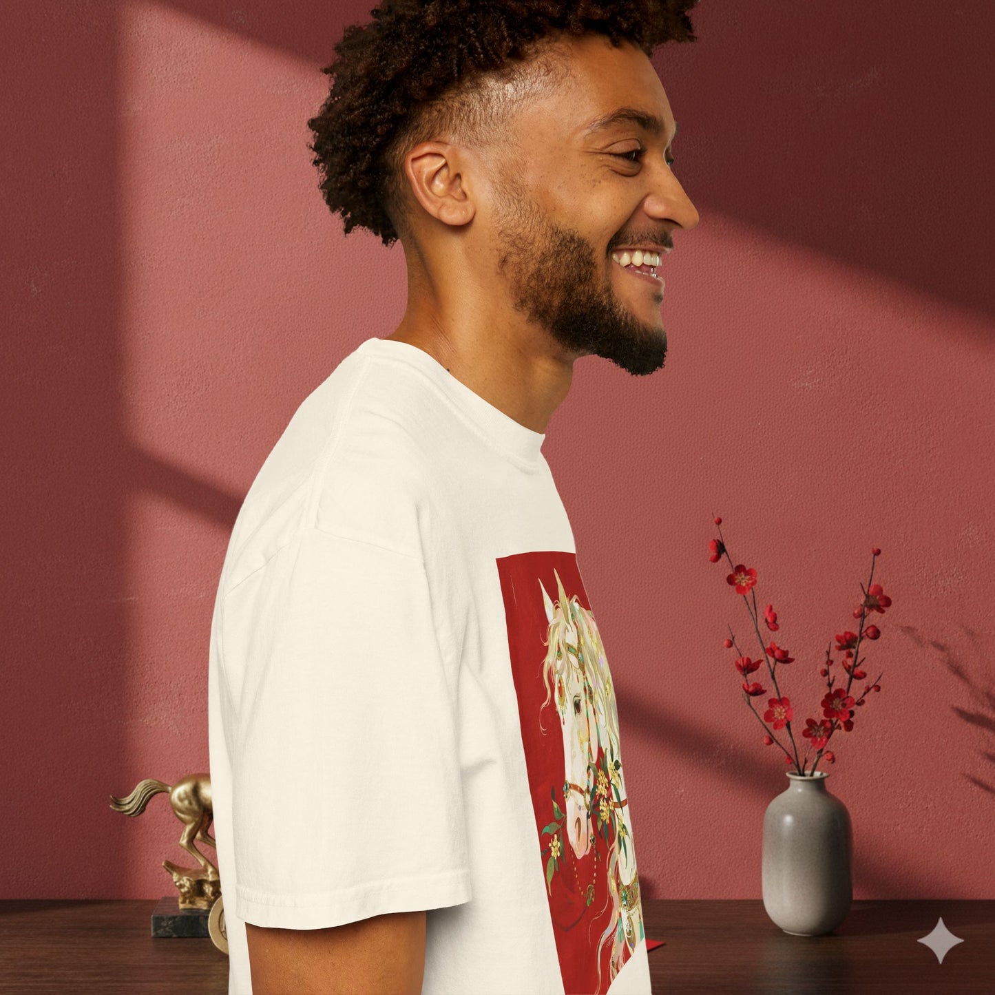 White Horse Floral Art T-Shirt — Elegant Horse Portrait Tee