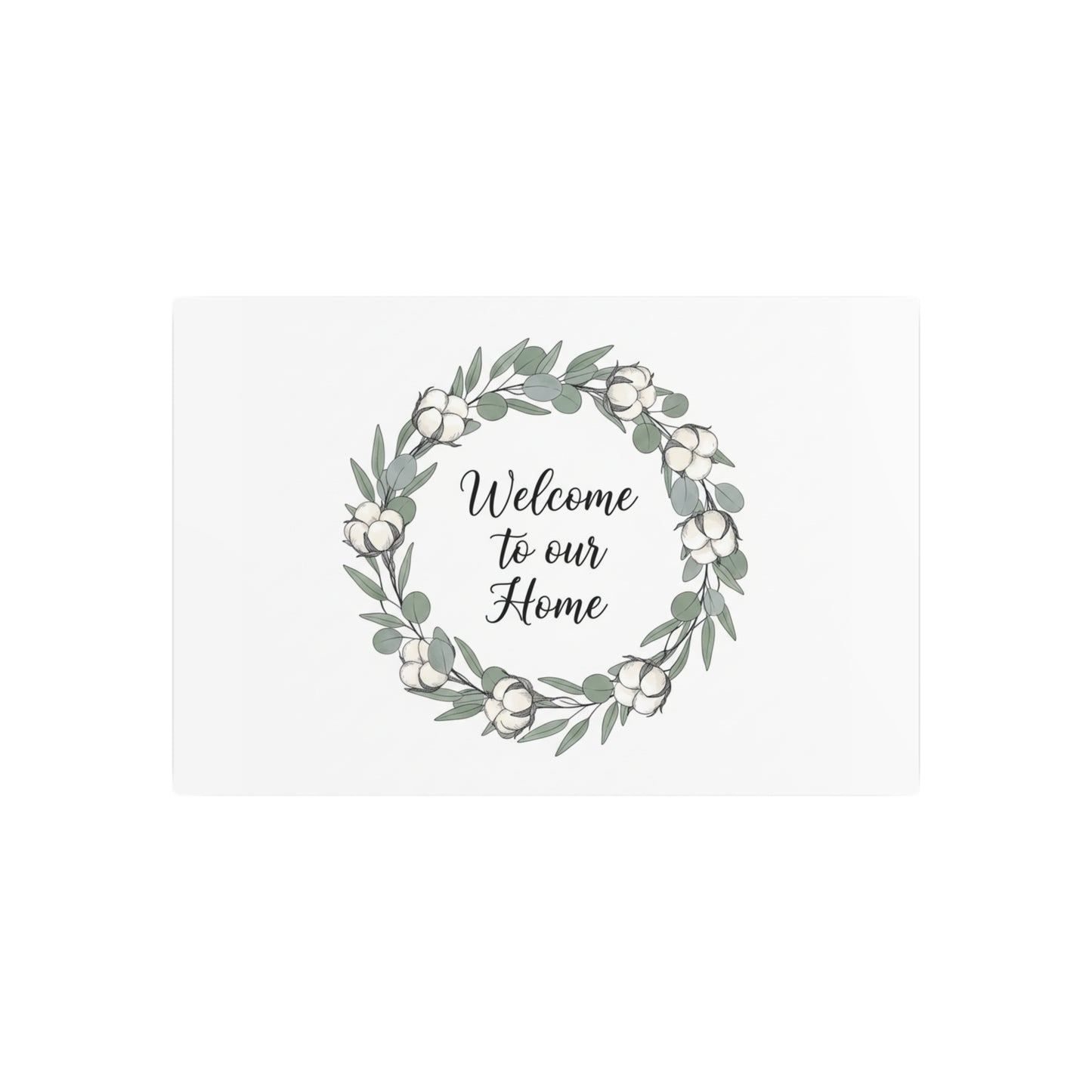 Welcome to Our Home Metal Sign — Floral Wreath Wall Decor