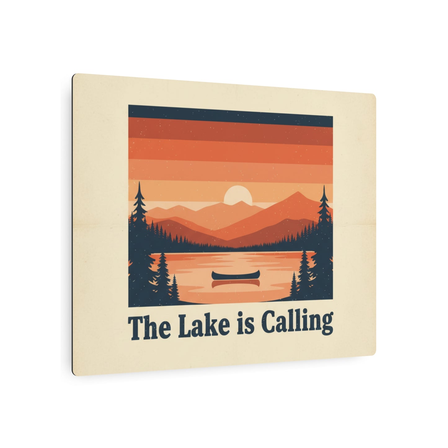 Metal Art Sign - 'The Lake Is Calling' Retro Sunset Cabin Wall Decor