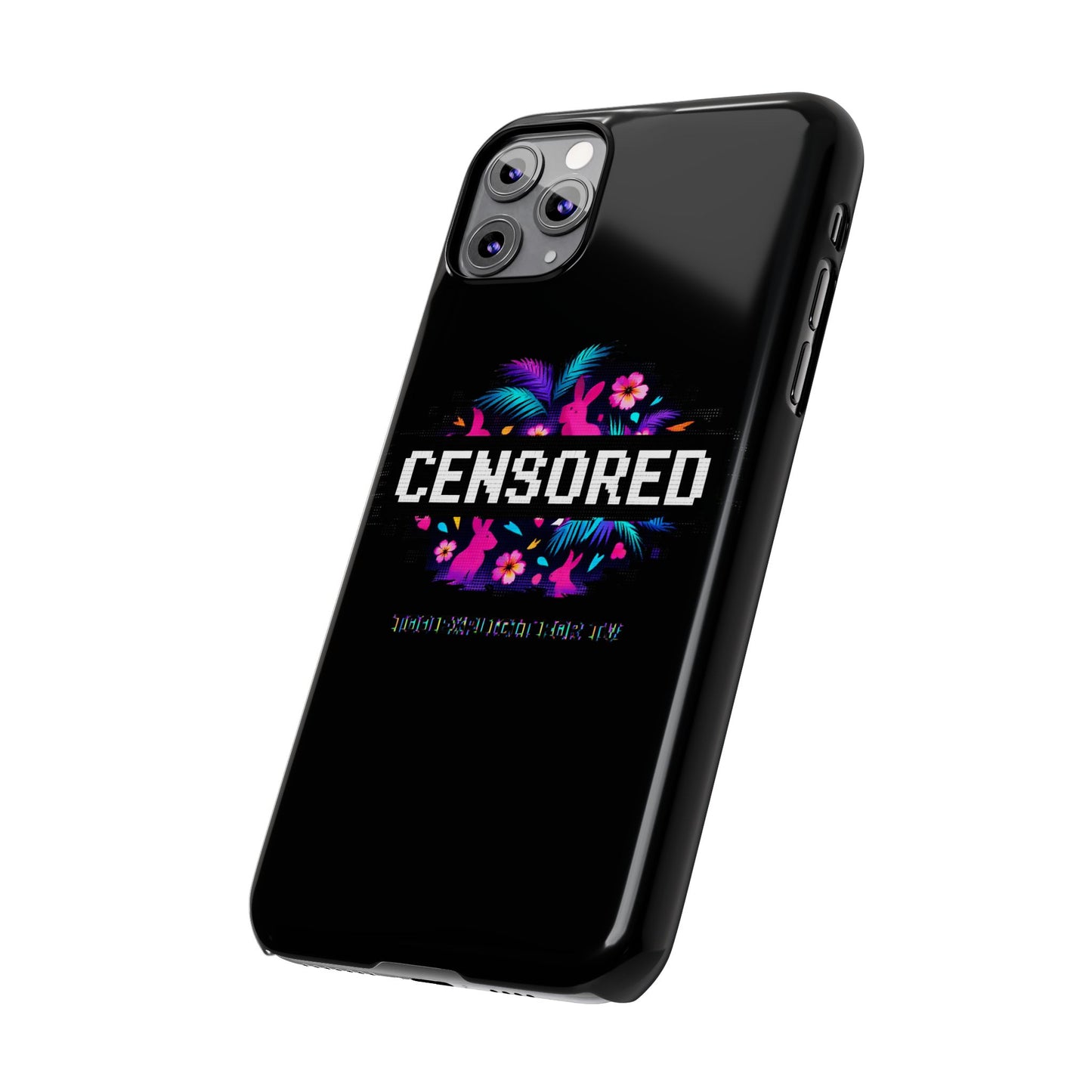 Censored Pixel Floral Slim Phone Case — Retro 8‑Bit Tropical Design