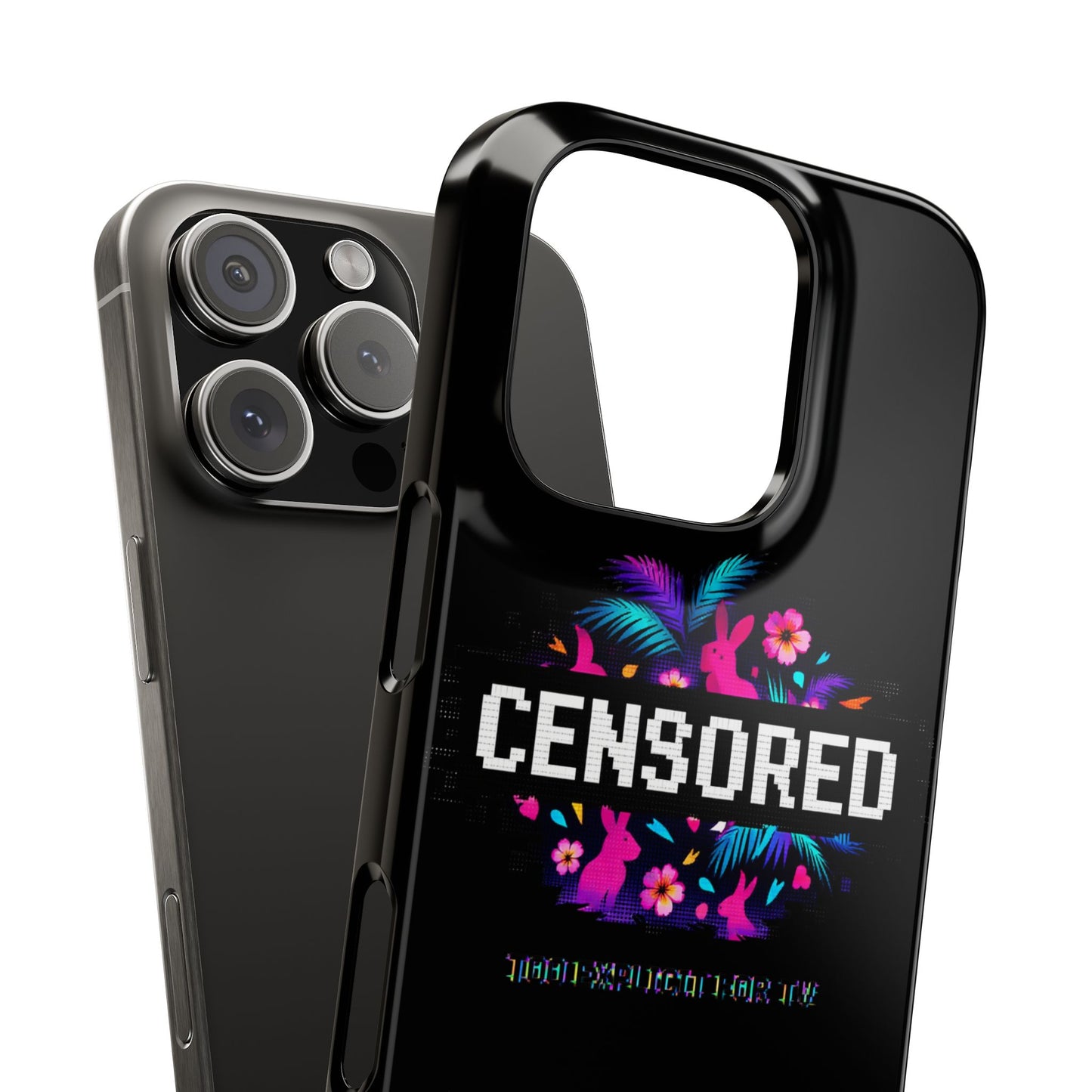 Censored Pixel Floral Slim Phone Case — Retro 8‑Bit Tropical Design