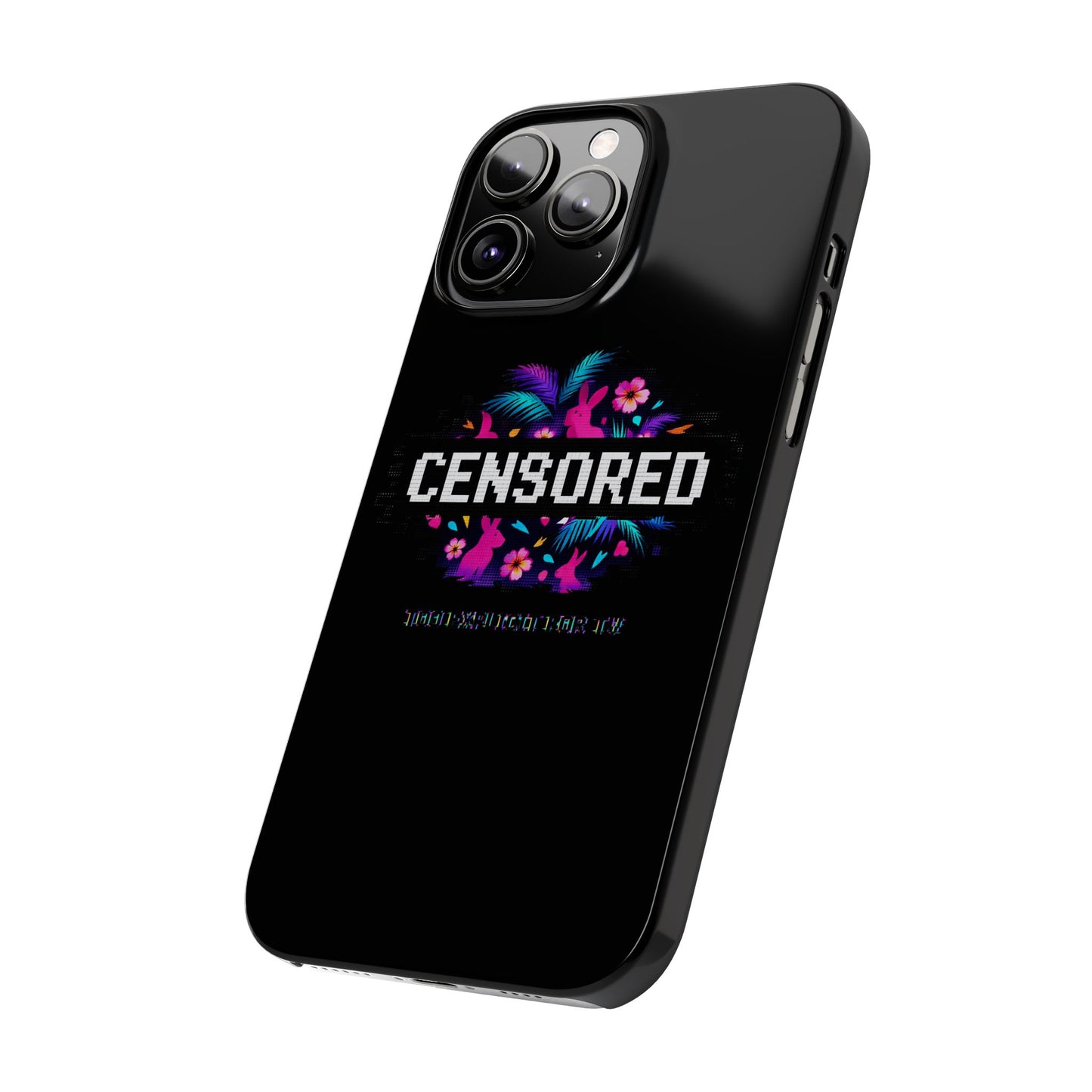 Censored Pixel Floral Slim Phone Case — Retro 8‑Bit Tropical Design