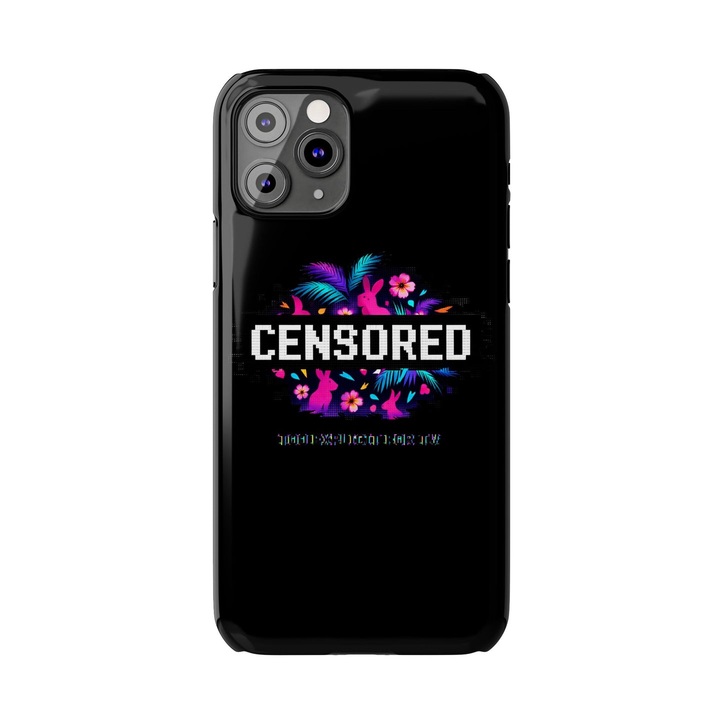 Censored Pixel Floral Slim Phone Case — Retro 8‑Bit Tropical Design