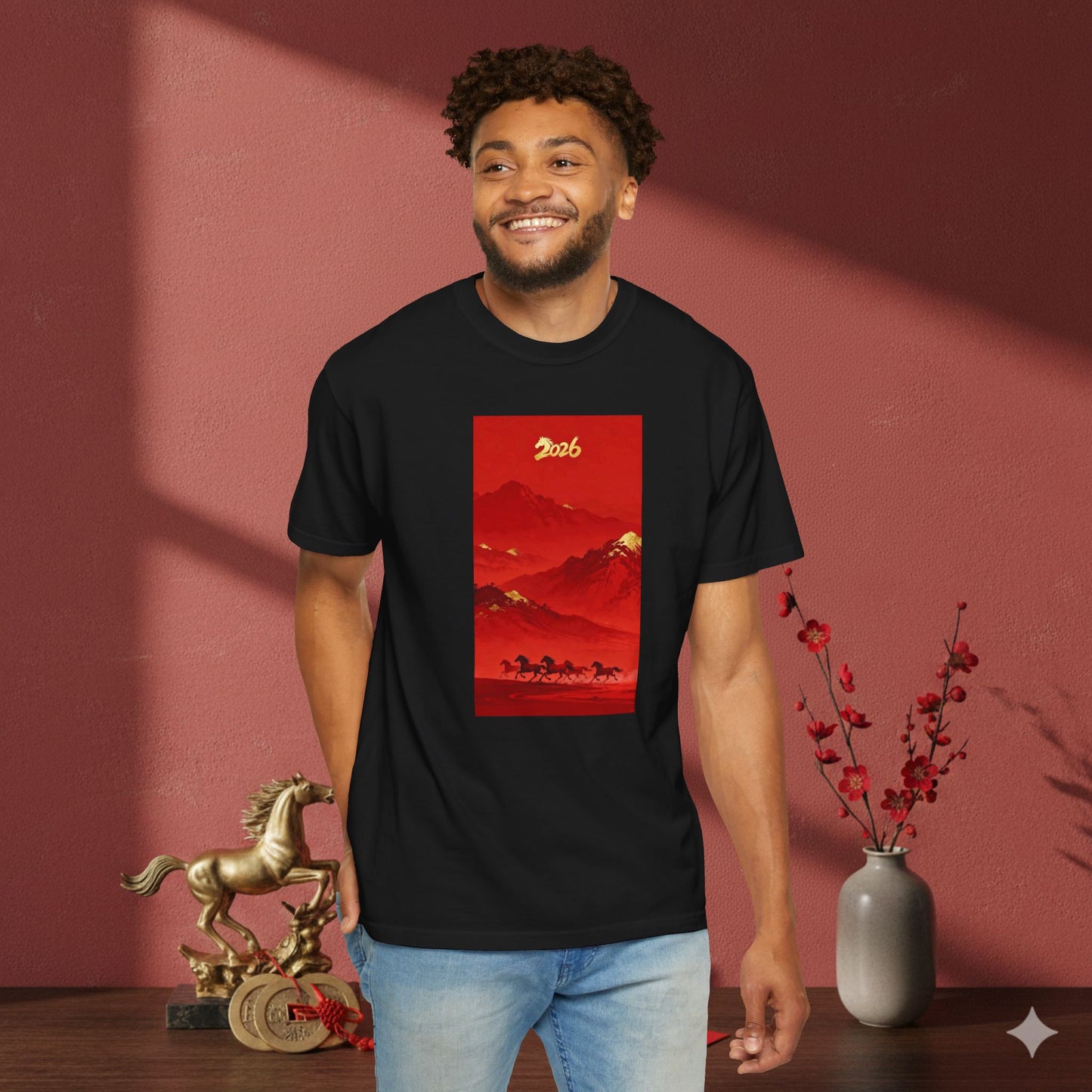 Lunar New Year 2026 Red Mountain Horses T-Shirt