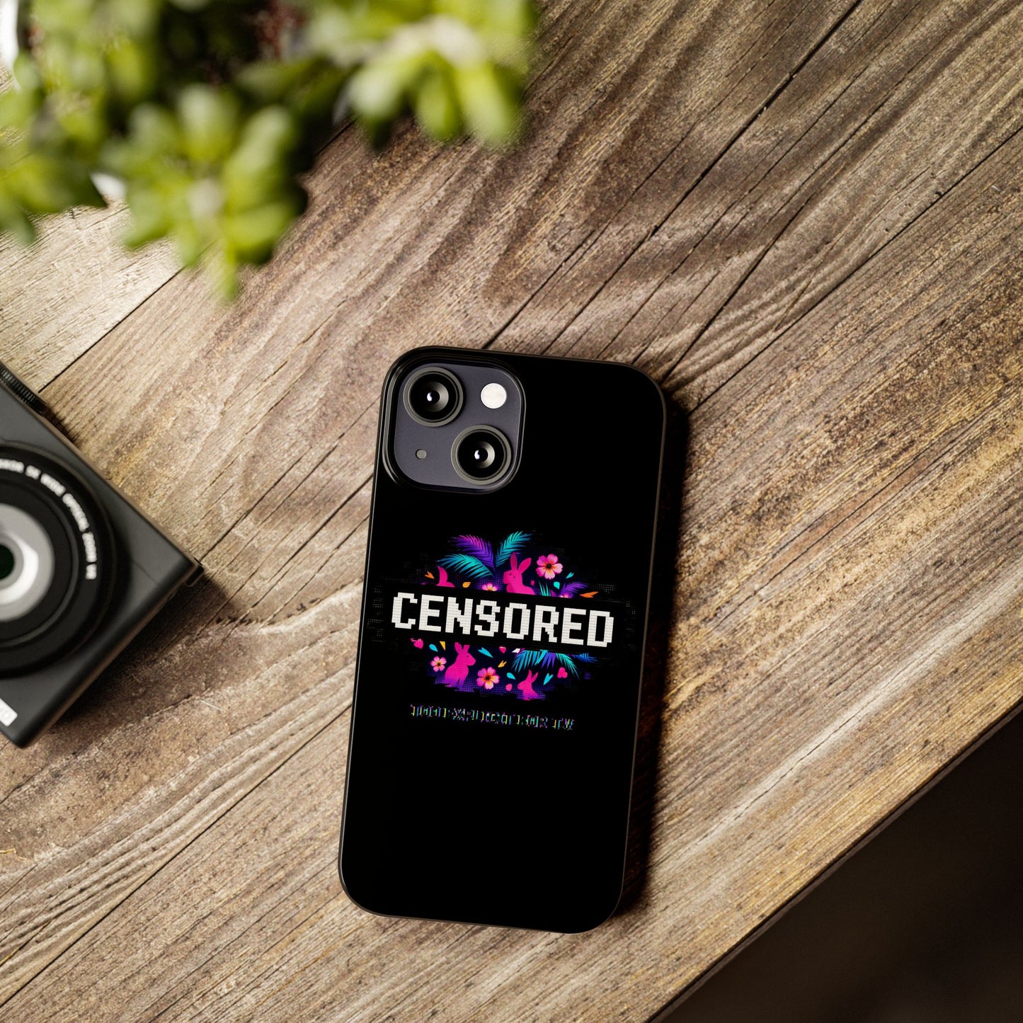 Censored Pixel Floral Slim Phone Case — Retro 8‑Bit Tropical Design
