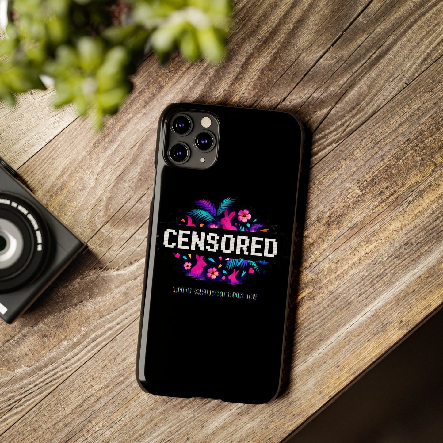 Censored Pixel Floral Slim Phone Case — Retro 8‑Bit Tropical Design
