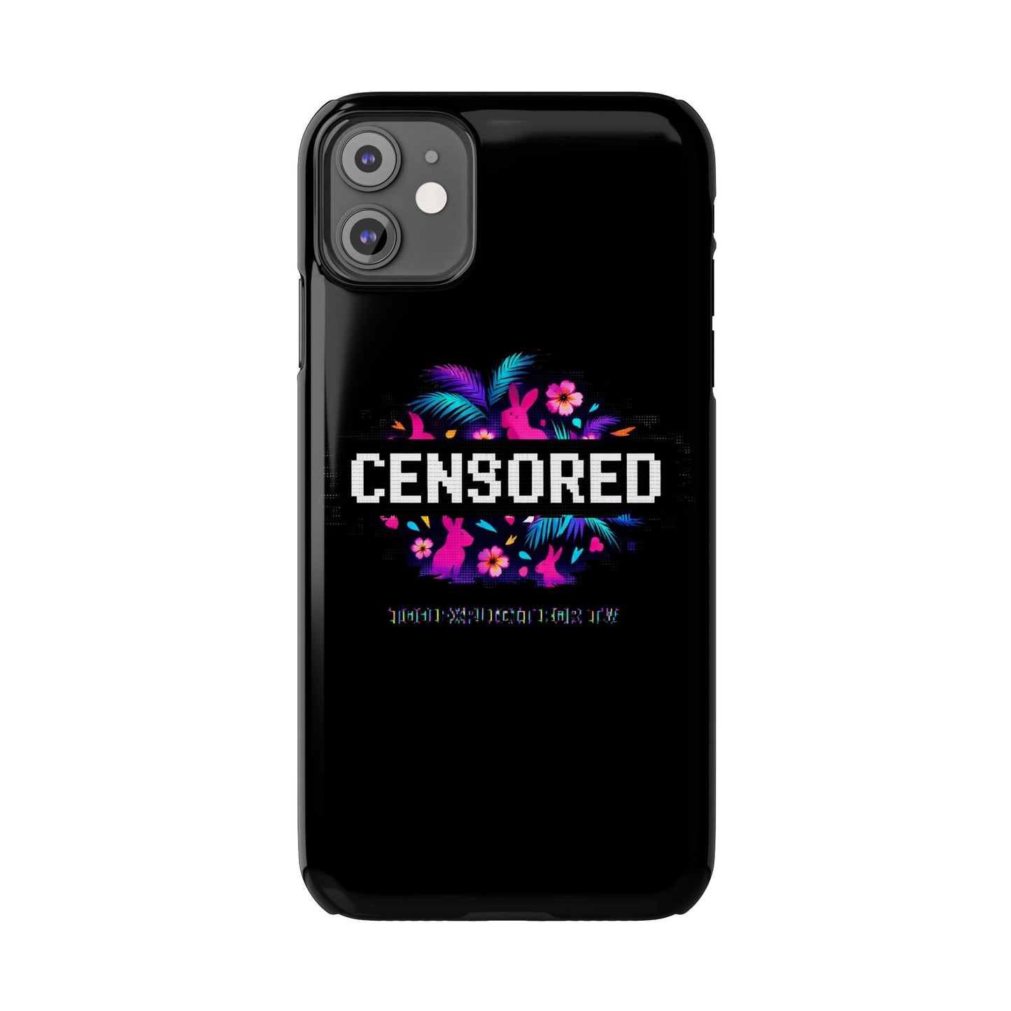 Censored Pixel Floral Slim Phone Case — Retro 8‑Bit Tropical Design