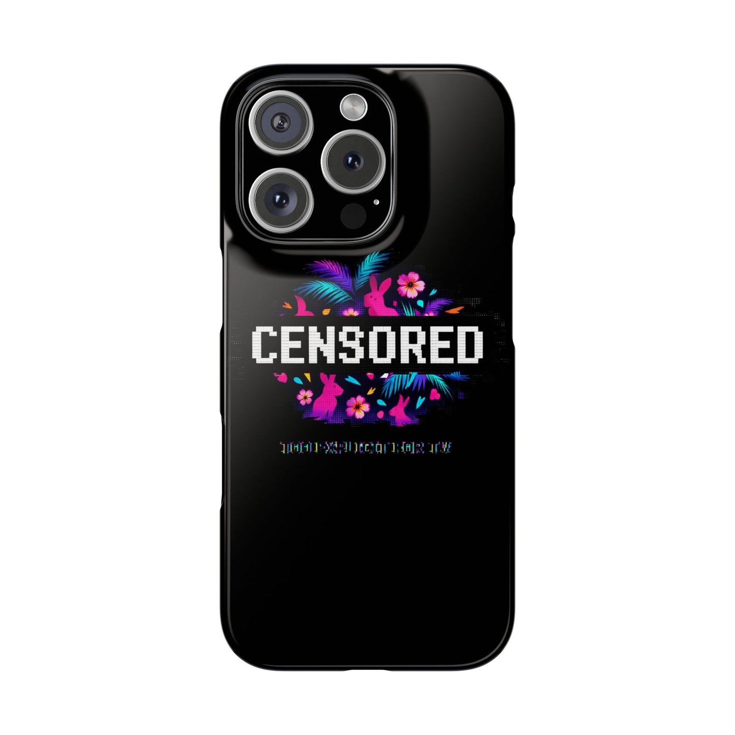 Censored Pixel Floral Slim Phone Case — Retro 8‑Bit Tropical Design