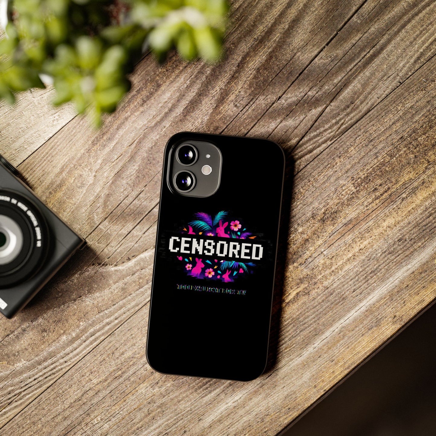 Censored Pixel Floral Slim Phone Case — Retro 8‑Bit Tropical Design