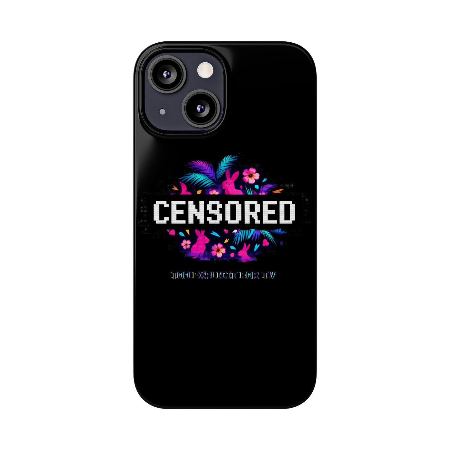 Censored Pixel Floral Slim Phone Case — Retro 8‑Bit Tropical Design