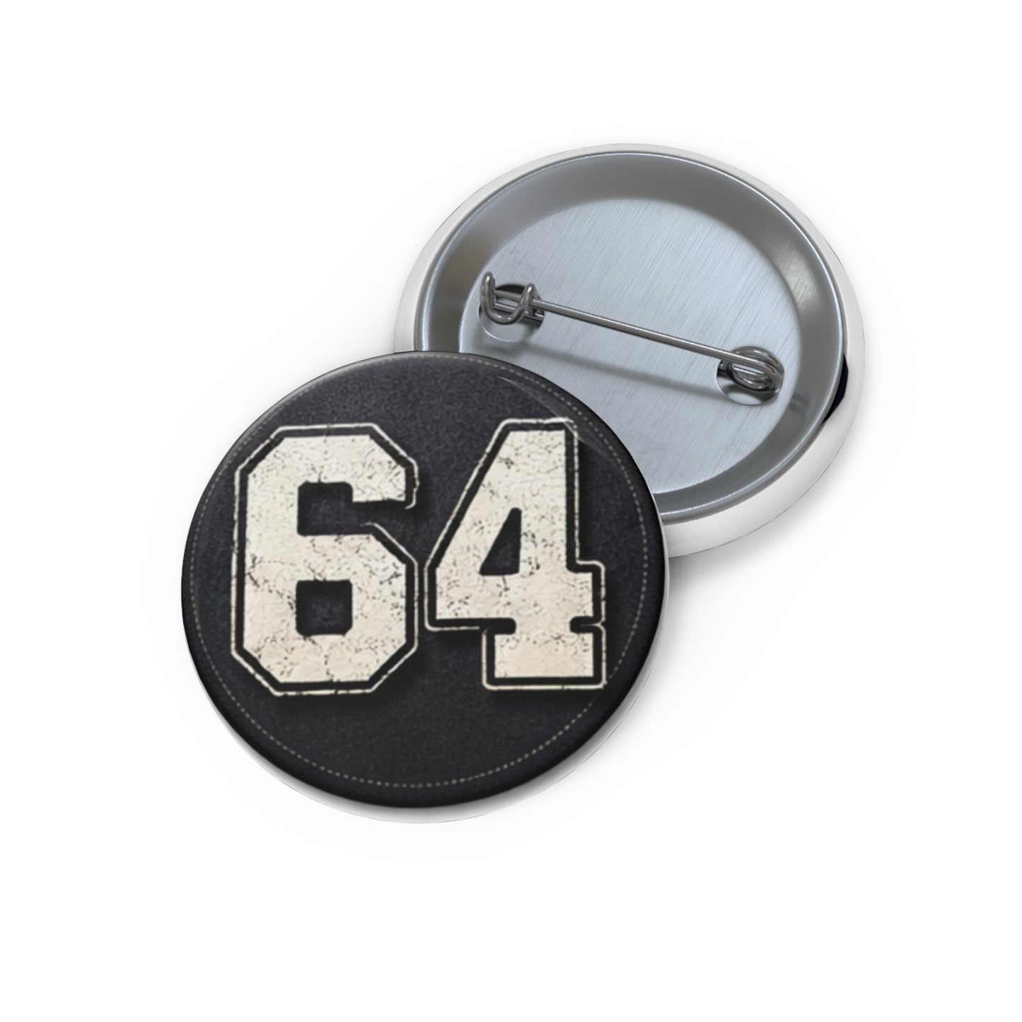 Vintage Number 64 Pin Button - Custom Retro Jersey Badge / Sad Bunny