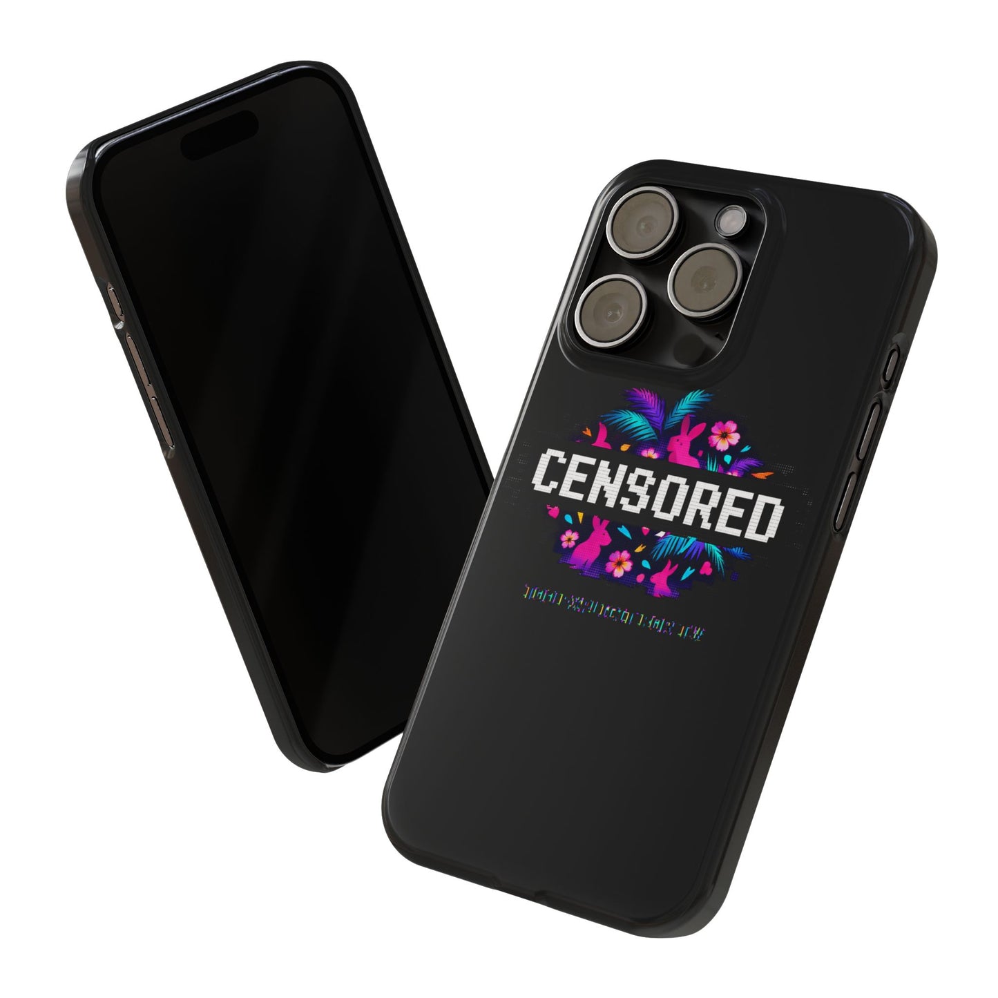 Censored Pixel Floral Slim Phone Case — Retro 8‑Bit Tropical Design