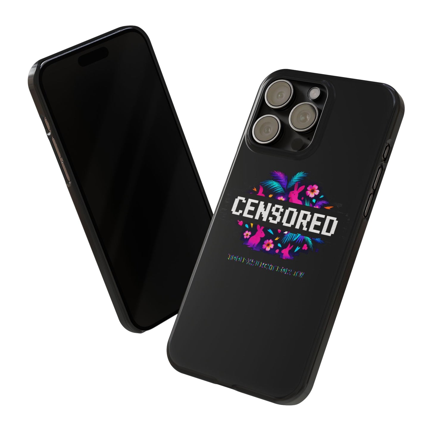 Censored Pixel Floral Slim Phone Case — Retro 8‑Bit Tropical Design
