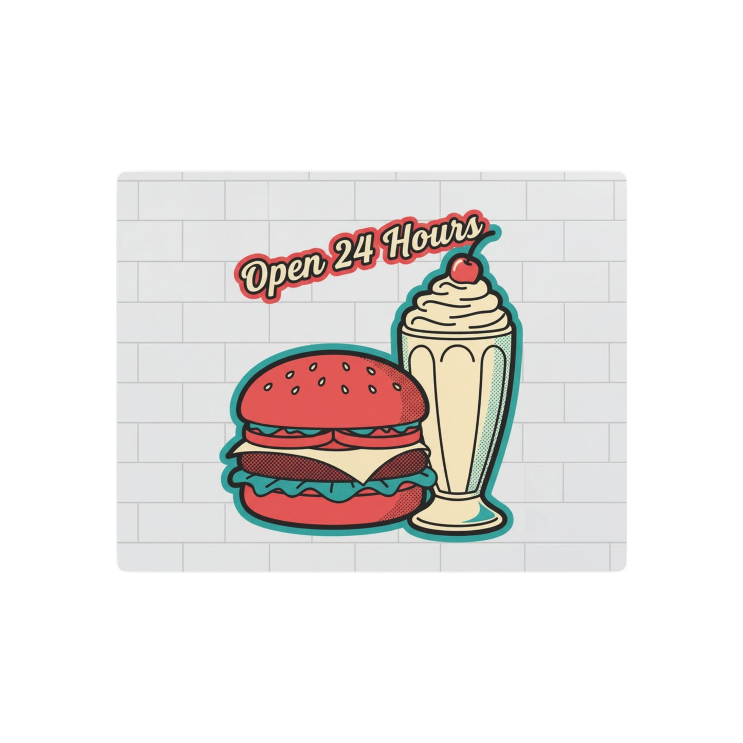 Open 24 Hours Diner Metal Sign — Retro Burger & Milkshake Wall Art