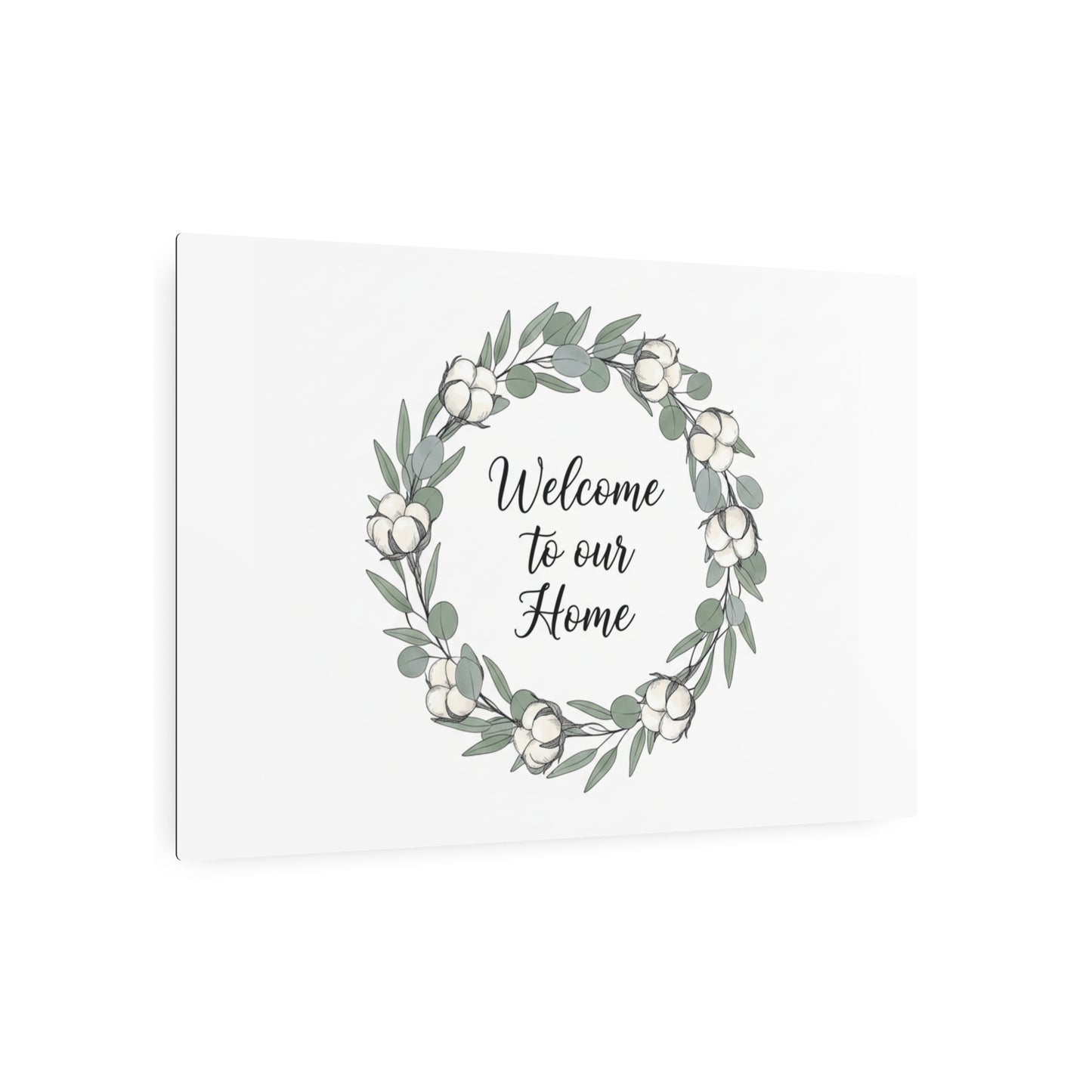 Welcome to Our Home Metal Sign — Floral Wreath Wall Decor