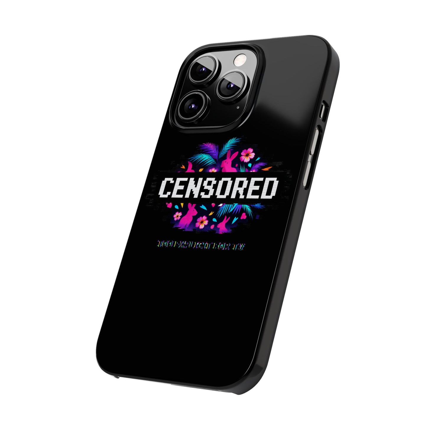 Censored Pixel Floral Slim Phone Case — Retro 8‑Bit Tropical Design