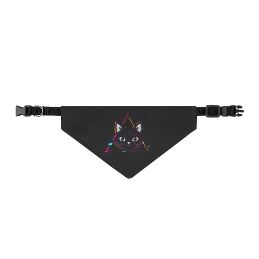 Clip-On Pet Bandana — Black Glitch for Cats
