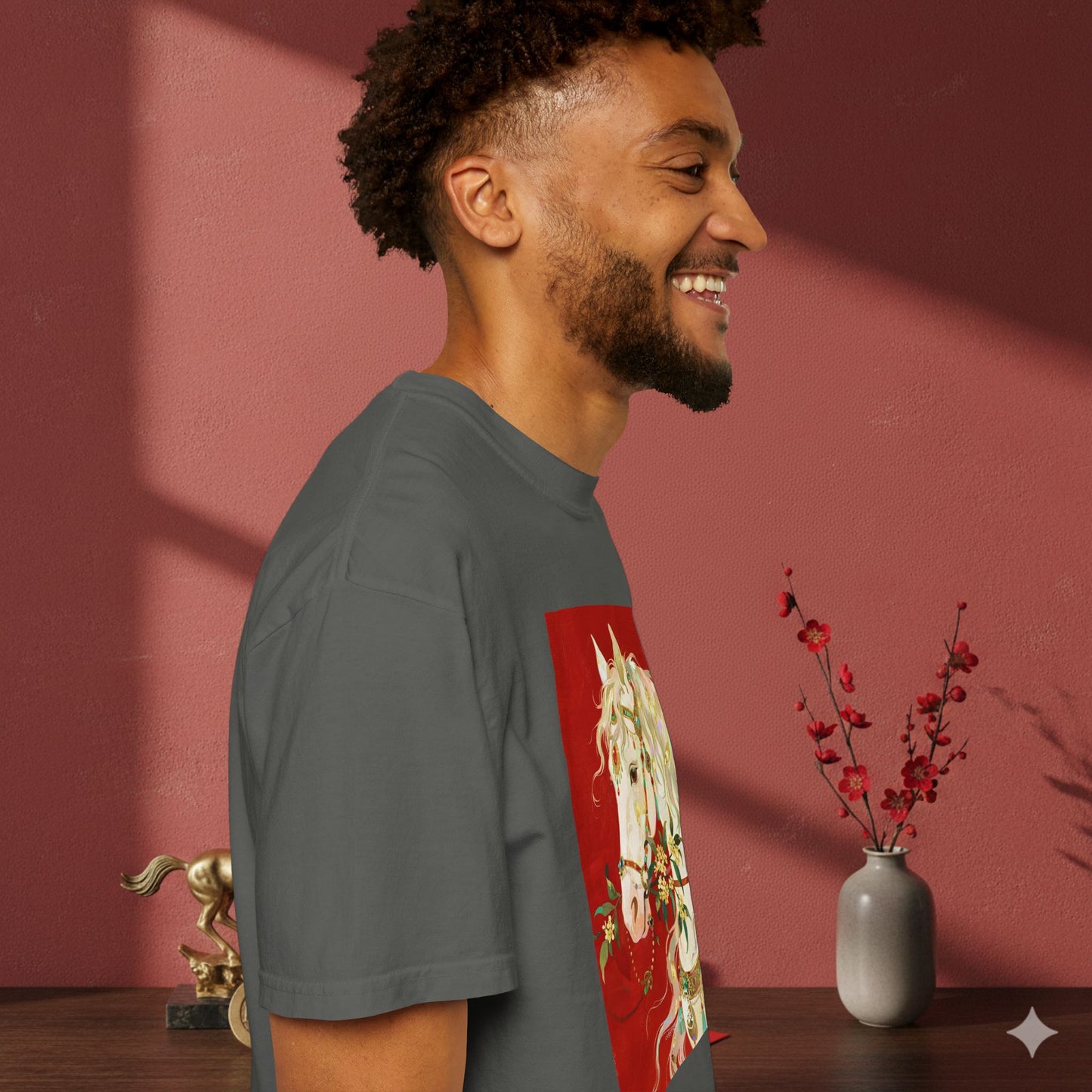 White Horse Floral Art T-Shirt — Elegant Horse Portrait Tee