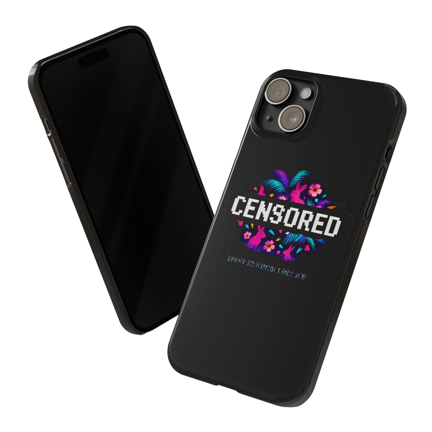 Censored Pixel Floral Slim Phone Case — Retro 8‑Bit Tropical Design