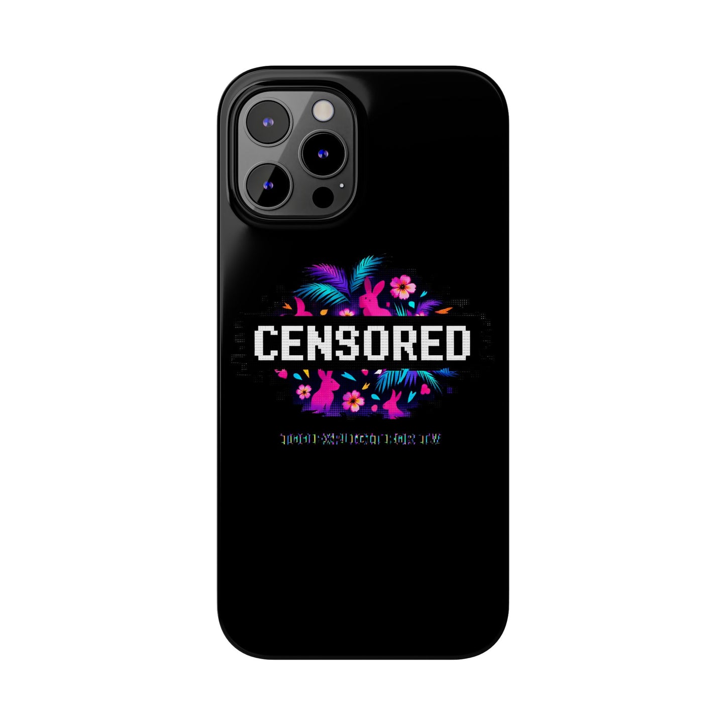 Censored Pixel Floral Slim Phone Case — Retro 8‑Bit Tropical Design