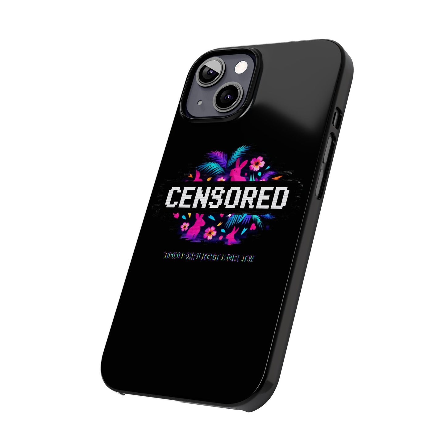 Censored Pixel Floral Slim Phone Case — Retro 8‑Bit Tropical Design