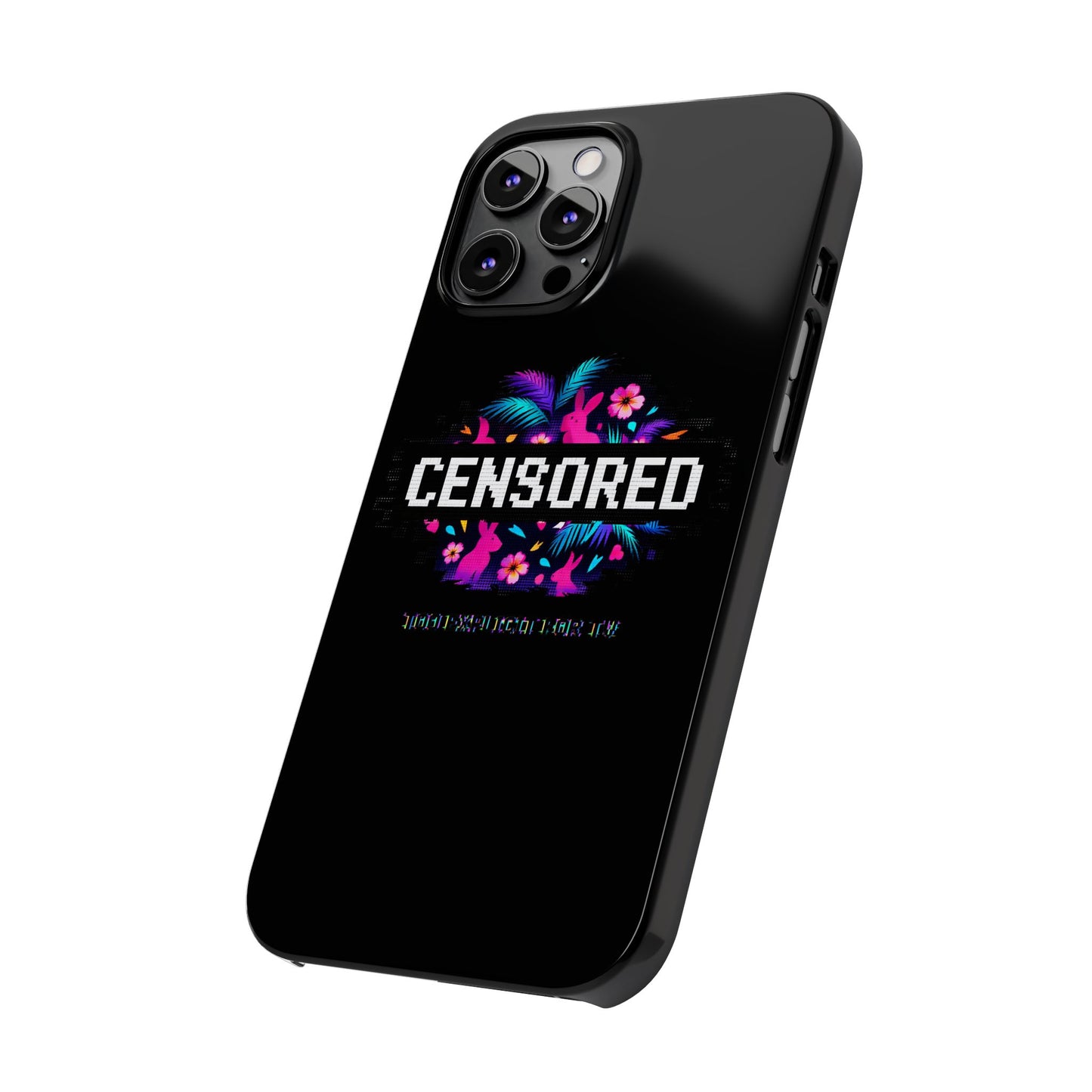 Censored Pixel Floral Slim Phone Case — Retro 8‑Bit Tropical Design