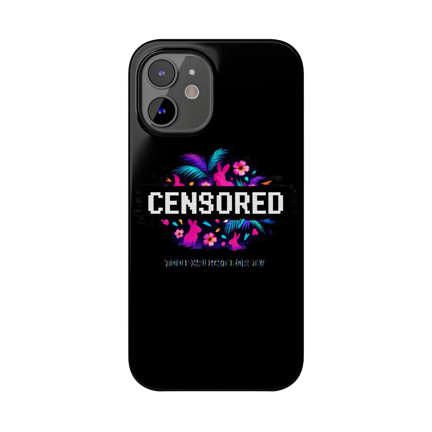 Censored Pixel Floral Slim Phone Case — Retro 8‑Bit Tropical Design