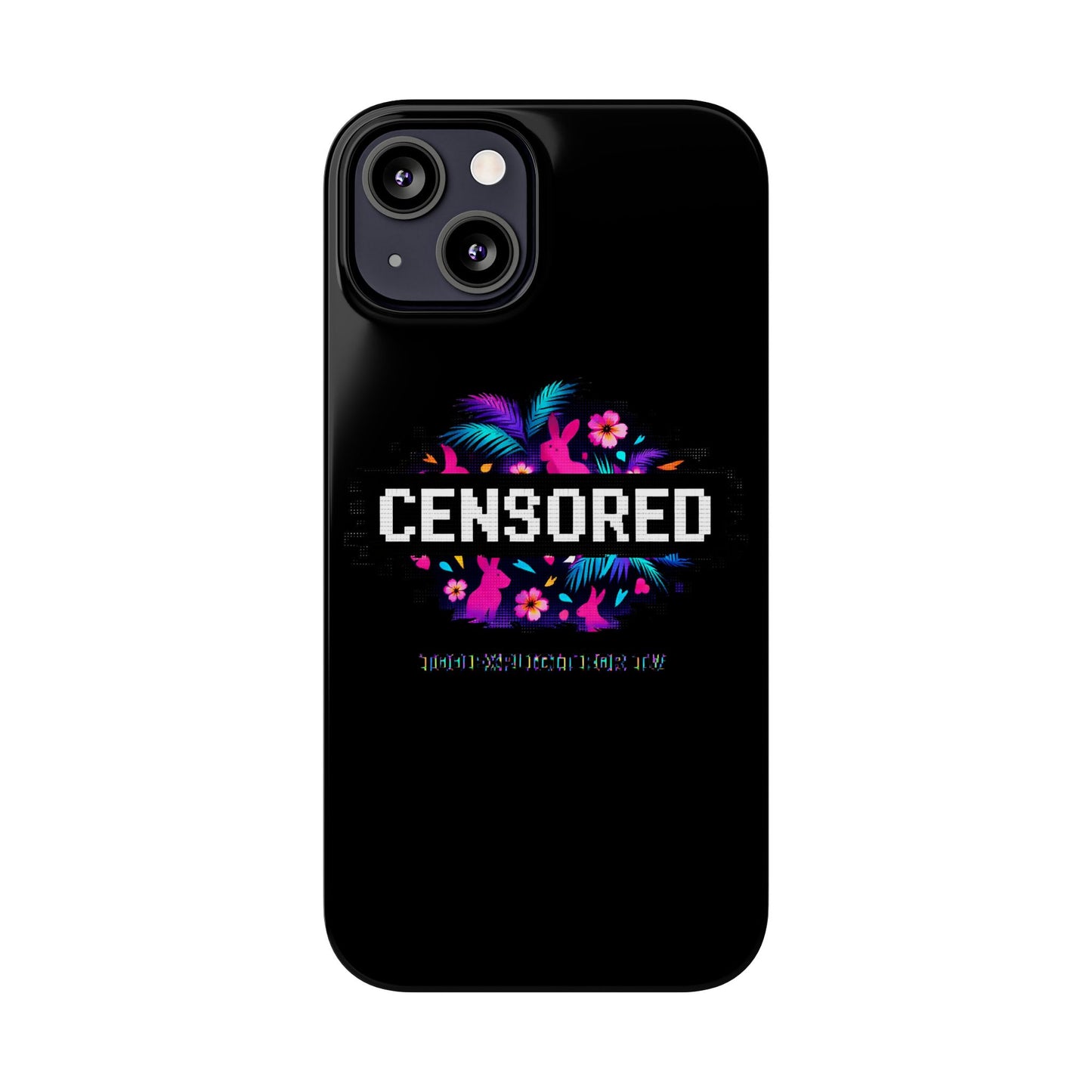 Censored Pixel Floral Slim Phone Case — Retro 8‑Bit Tropical Design