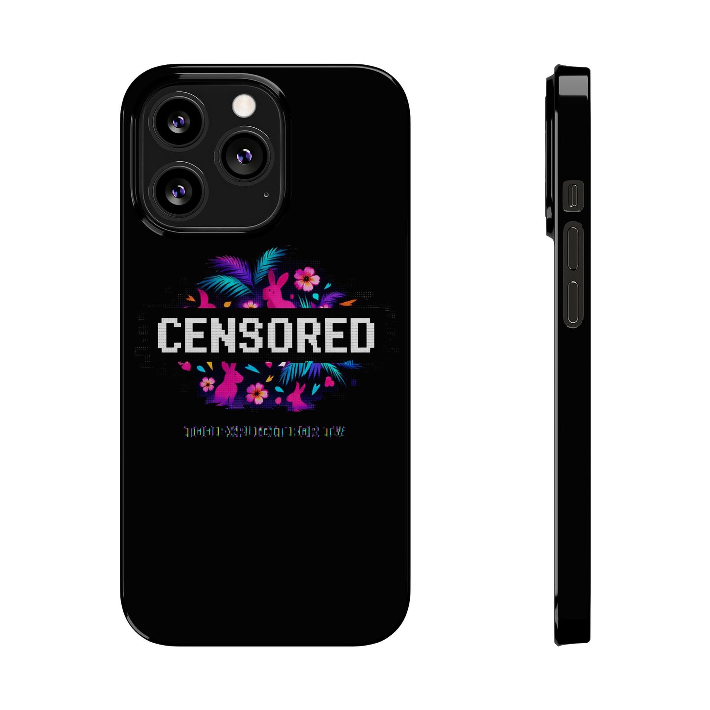 Censored Pixel Floral Slim Phone Case — Retro 8‑Bit Tropical Design