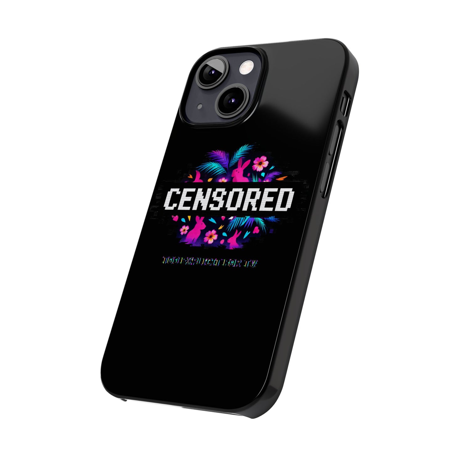 Censored Pixel Floral Slim Phone Case — Retro 8‑Bit Tropical Design