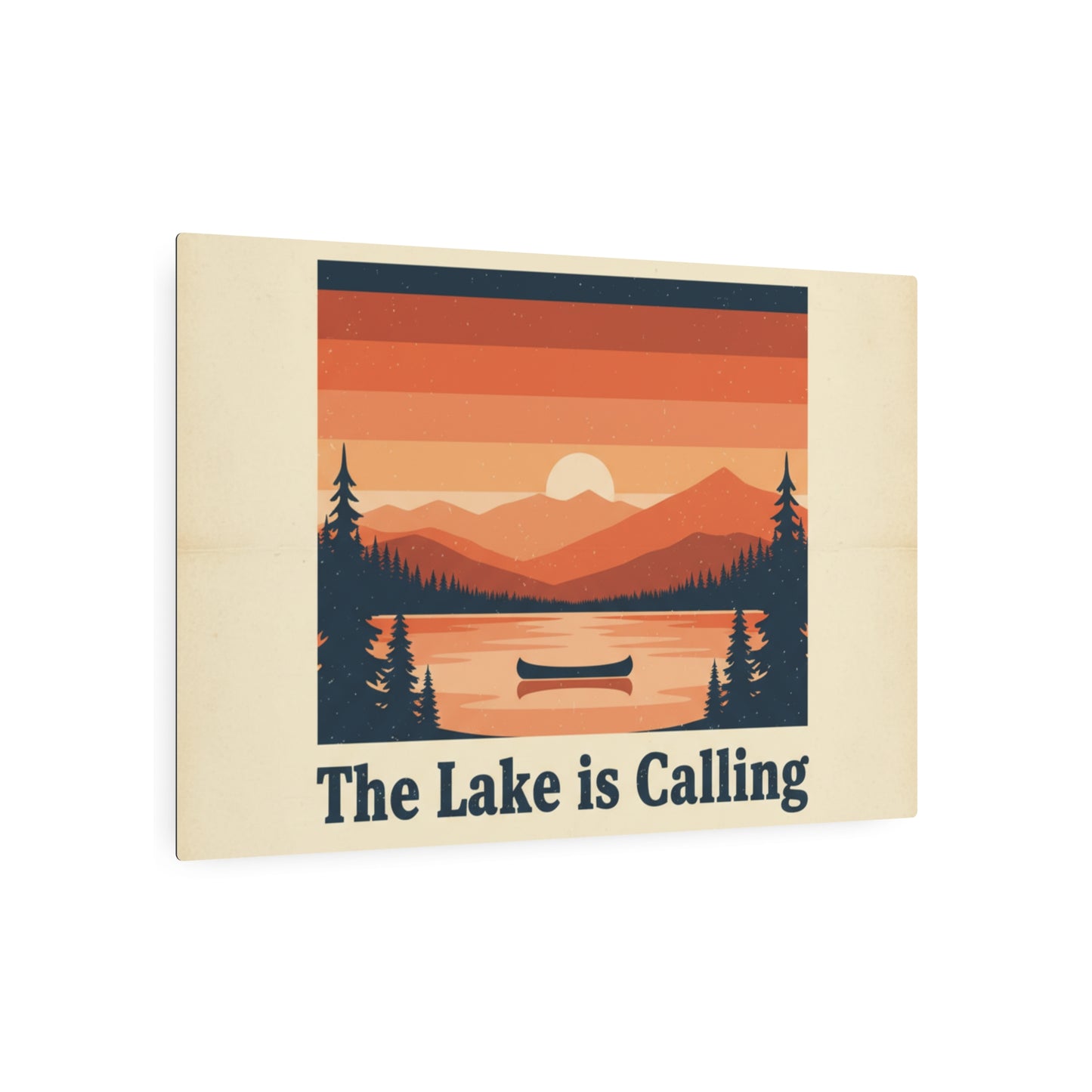 Metal Art Sign - 'The Lake Is Calling' Retro Sunset Cabin Wall Decor